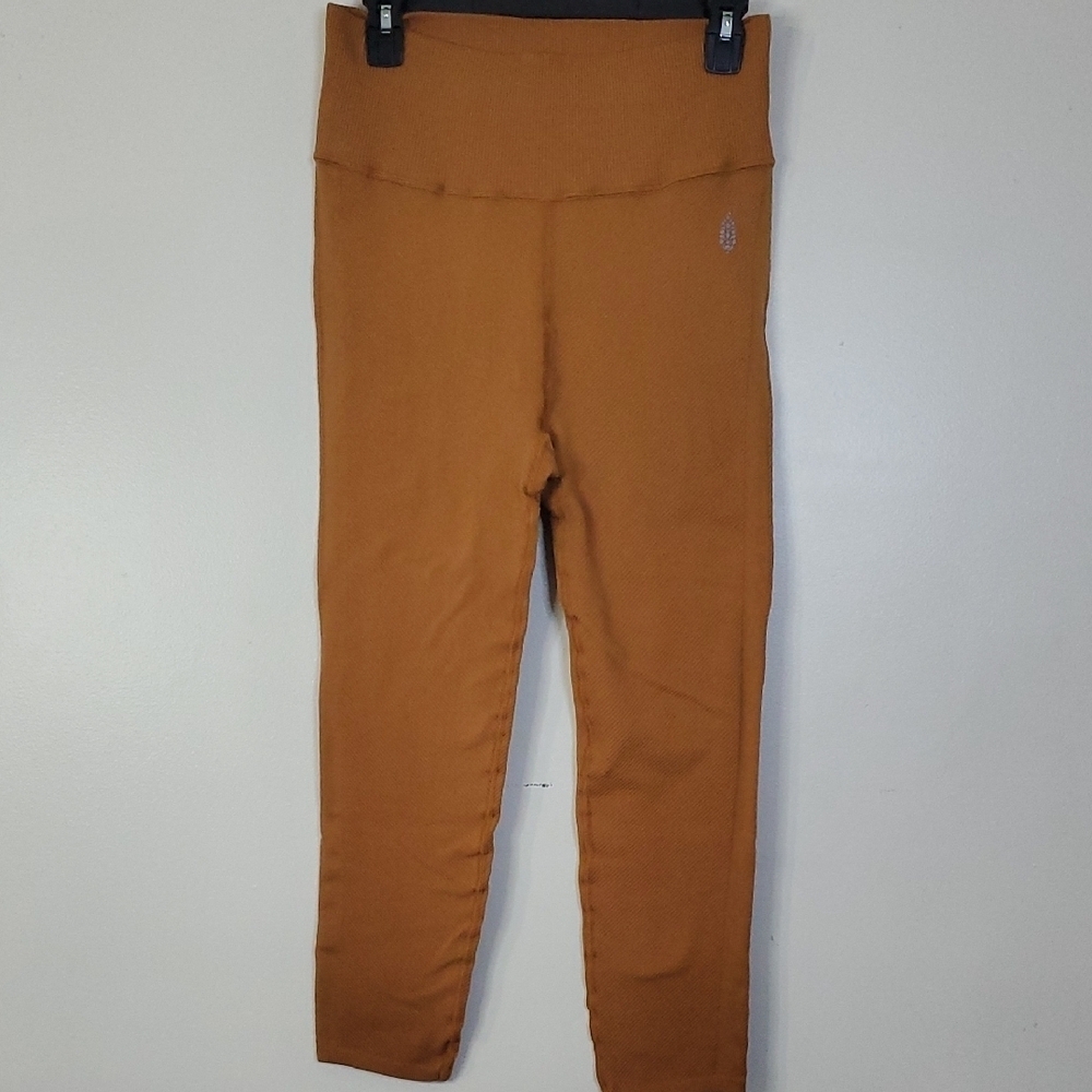 Free People Movement Highrise Ribbed Leggings Size Large Dark Yellow Cropped